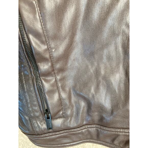 Calvin Klein Brown Leather Like Outer Jacket Coat Mens Large Polyester Filling - Picture 4 of 16